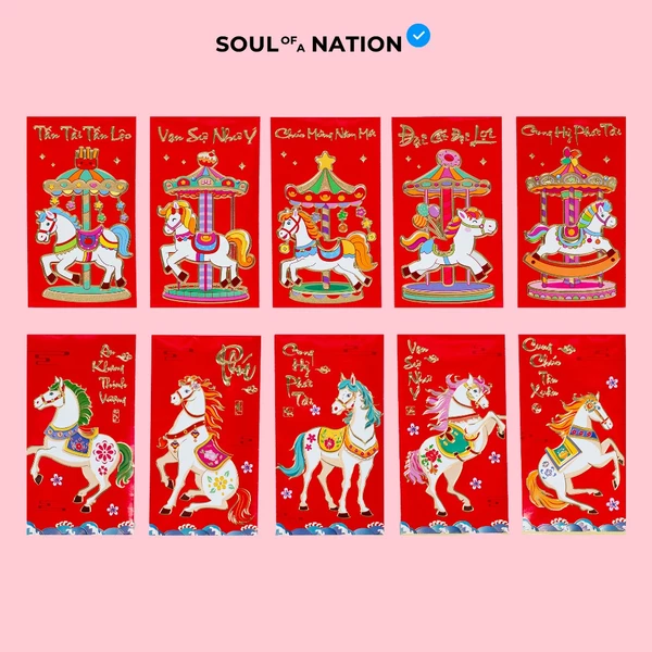 Set bao lì xì độc quyền "Phúc Mã Vinh Quy" SOUL OF A NATION chất liệu ép kim vàng trên giấy màu đỏ dày dặn
