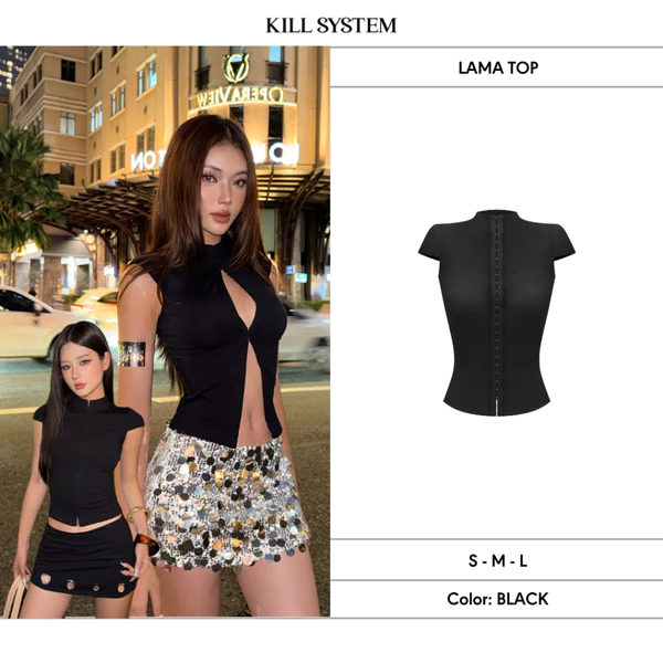 Áo thun mắc cài dáng corset chất umi dày dặn sexy tôn dáng LAMA - 𝐊𝐈𝐋𝐋 𝐒𝐘𝐒𝐓𝐄𝐌