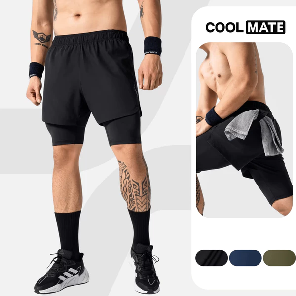 [MUA 3 GIẢM 12%]Quần Short thể thao nam Gym Power 2 lớp co giãn, thấm hút, nhanh khô Coolmate