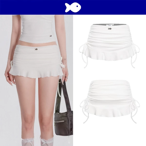 Chân váy trắng ngắn ôm dáng đuôi cá DKMV rút dây thắt nơ 2 bên thân váy kèm quần trong Blush Mini Skirt| K-V5-T