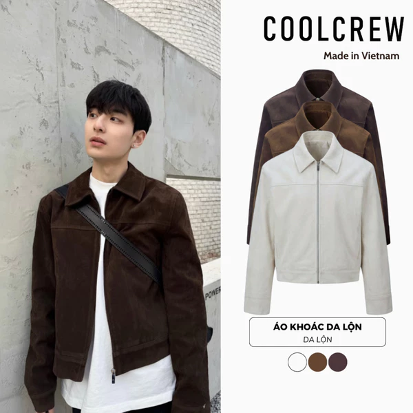 Áo khoác vải da lộn cổ bẻ Unisex nam nữ COOLCREW form Boxy thời trang thu đông AKD076