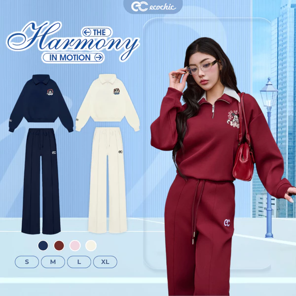 Set Bộ Lẻ Áo Quần ECOCHIC MICKEY Cổ Bẻ Khoá Halfzip Chất Liệu Cao Cấp Mềm Mịn HNH B215 B216 SD003