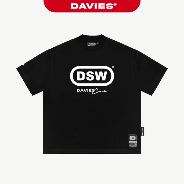 Áo phông nam nữ form rộng in chữ DAVIES ngắn tay cổ tròn thun cotton thoáng mát màu đen Cipher Tee | D-T51-D