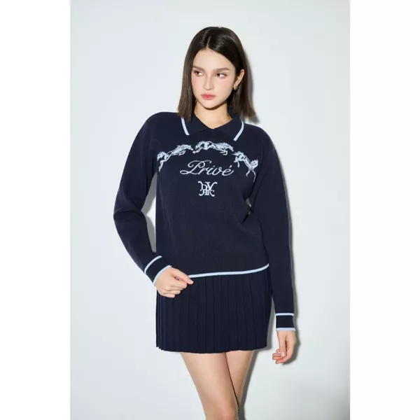 Áo Polo Tay Dài Nữ Form Regular DVRK Privé Chi Tiết Dệt Ngựa 2026 Knit Cao Cấp Local Brand