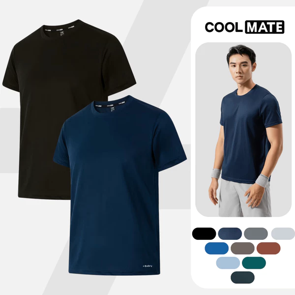 Combo 2 Áo thun nam thể thao tập Gym, Tennis, Pickleball Coolmate Basics thoải mái, thấm hút tốt