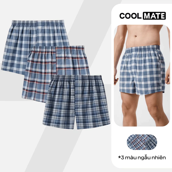 Combo Pack 3 quần mặc nhà Boxer short Coolmate basics kẻ sọc [MÀU NGẪU NHIÊN]