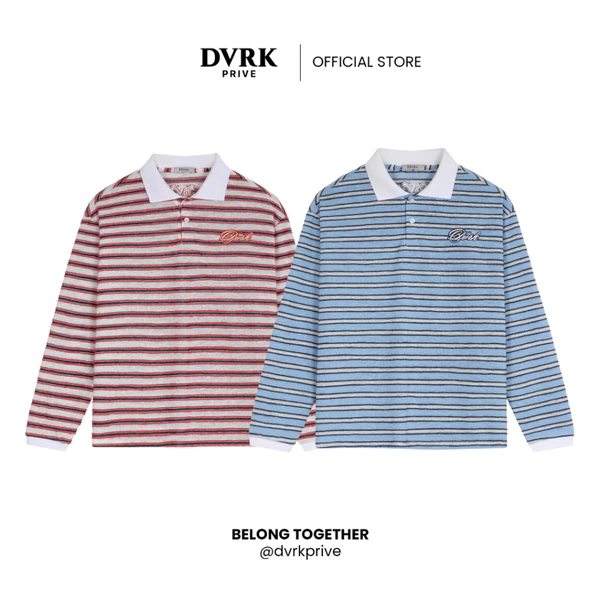Áo Polo Tay Dài Unisex Form Oversize DVRK Privé Knit Thun Sọc Kẻ Ngang Furry Mềm Mịn Local Brand