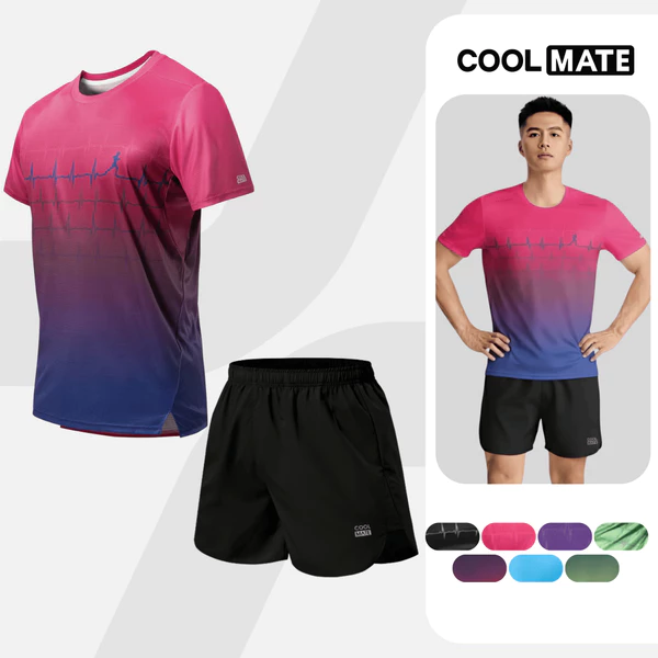 Set đồ chạy bộ Áo Thun Nam thể thao Graphic và Quần short Maxcool thoáng khí Coolmate