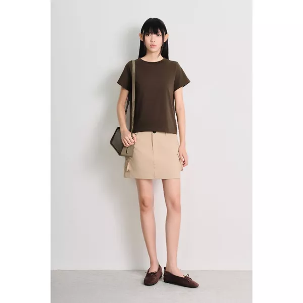 LIBÉ WORKSHOP - Chân váy khaki ngắn trên gối màu be 7609