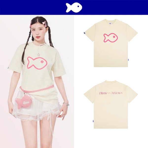 Áo thun kiểu nữ dễ thương in hình Cá DKMV màu kem pastel xinh form rộng tay lửng thun cotton Bé Cá Tee| K21-T1-K
