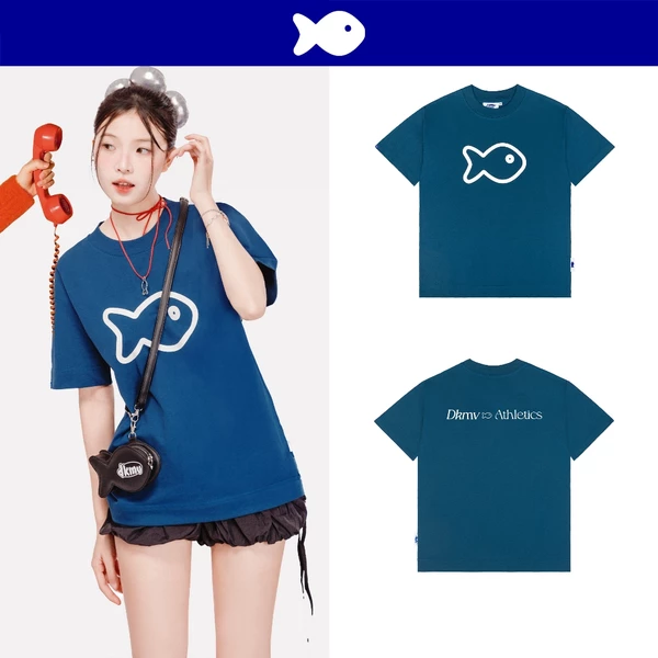 Áo thun nữ xinh in hình Cá màu xanh DKMV form rộng tay lỡ thun cotton thoáng mát Bé Cá Tee | K21-T1-XB