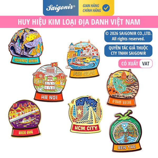 Huy hiệu Pin Ghim Cài Áo Mũ Ba lô Túi xách Hình các thành phố của Việt Nam Quà Lưu Niệm Việt Nam Saigonir Souvenir