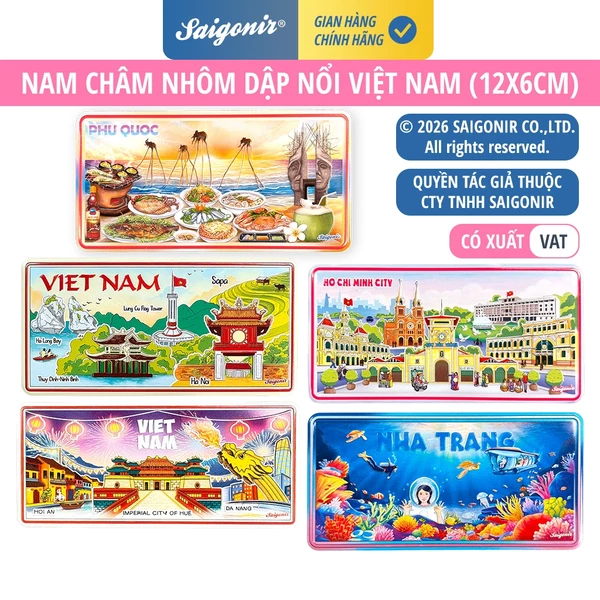 Nam châm kim loại có chi tiết dập nổi hình ảnh Việt Nam Nha Trang Phú Quốc Hồ Chí Minh Nam châm tủ lạnh Saigonir