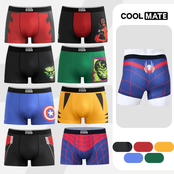 Quần lót Marvel nam Trunk Spiderman, Captain America, Ant man, Hulk, Deadpool, quần lót người nhện spider man Coolmate