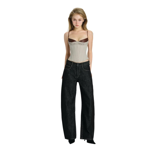 LSOUL Áo Corset Phối Da Soulie Top + Quần Denim Dáng Suông Nie Pants A26032894