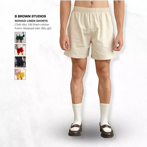Quần Shorts Đùi Nam B Brown Vải Linen Dáng Relax Phong Cách Tối Giản - Nomad Linen Shorts