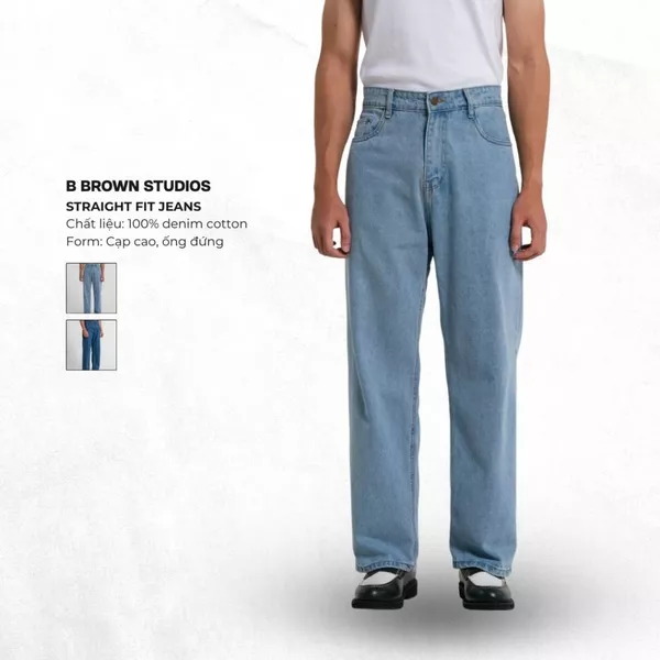 Quần Jeans Nam B Brown Cạp Cao Form Ống Đứng - Straight Fit Jeans