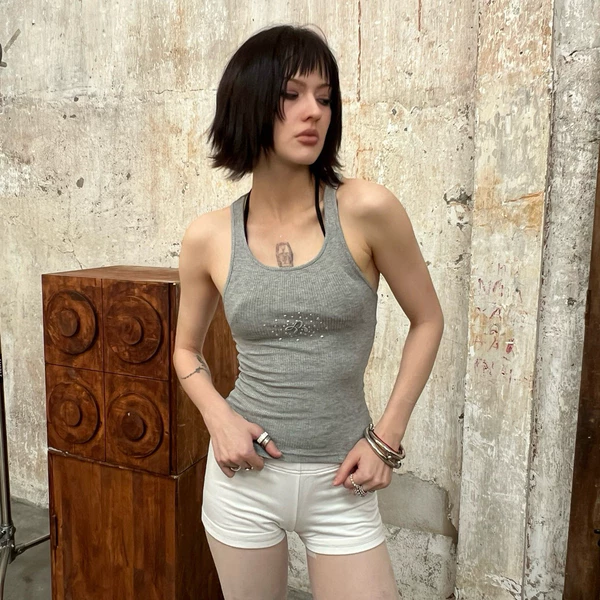 Áo Ba lỗ nữ ôm body chiết eo đính đá Regods - EDGE STUD RIB TANKTOP