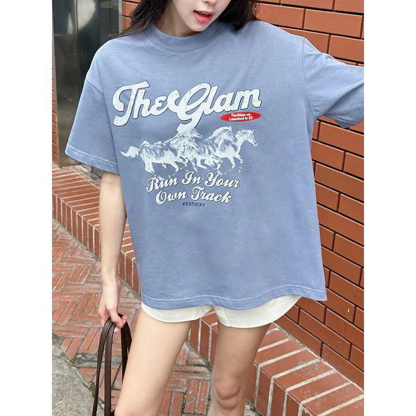 TheGlam CHÍNH HÃNG - Áo Thun Xanh Xám "Run In Your Own Track" Form Boxy UNISEX - TS06-07