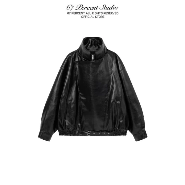 Áo Khoác Da Cổ Dựng Chất Liệu Faux Leather 67PERCENT/67% - ASYMMETRIC LEATHER JACKET