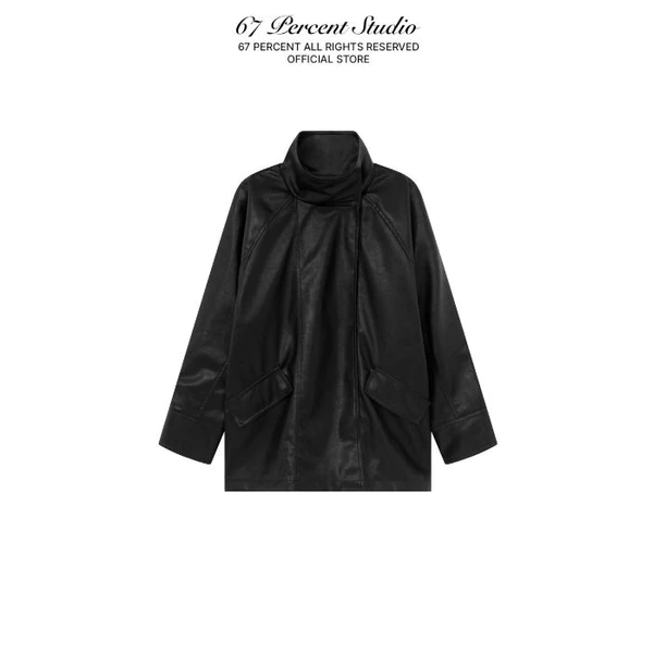Áo Khoác Da Dáng Dài Cổ Cao Chất Liệu Faux Leather 67PERCENT/67% - HIGH COLLAR LEATHER JACKET