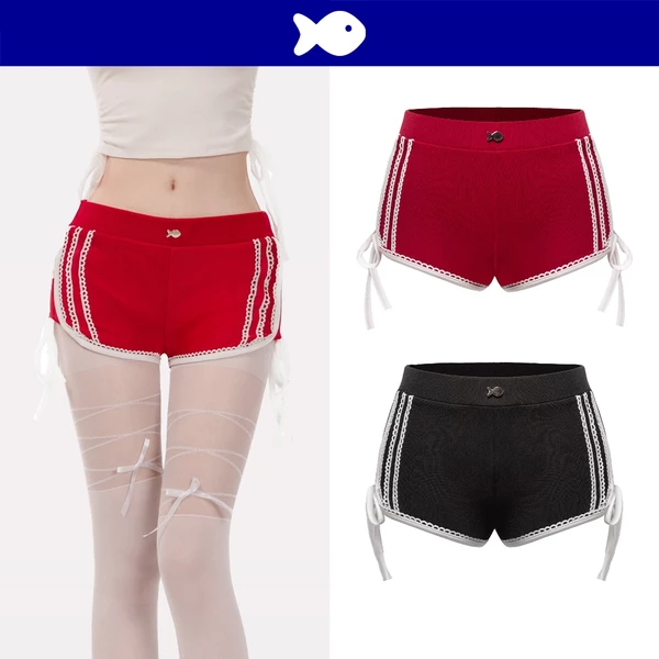 Quần short nữ thắt nơ phối ren DKMV màu đen, đỏ thiết kế dây rút tùy chỉnh độ dài tiện lợi đáng yêu Shophia Short | K-Q3