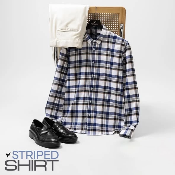 Sơ mi dài tay kẻ STRIPED SHIRT TORANO Checkerboard chuẩn form DATB417