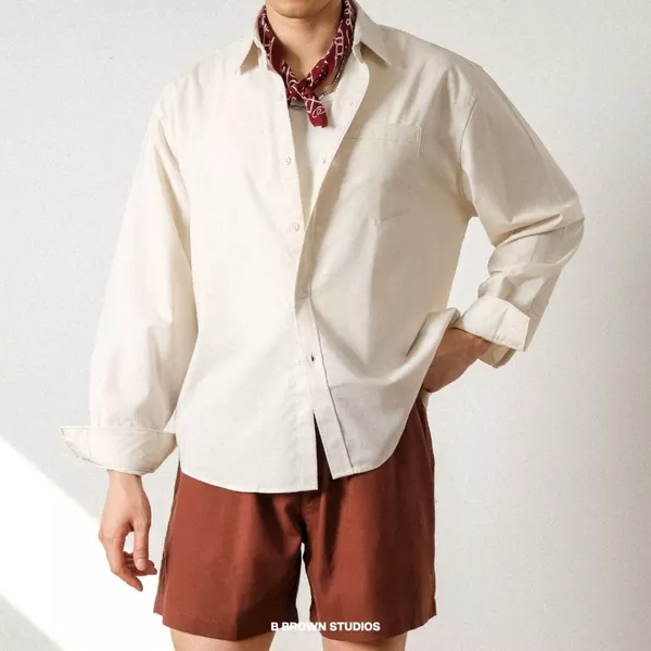 Áo Sơ Mi Nam B Brown Vải Form Rộng Màu Trơn Basic - B Brown Legolas Oversized Linen Shirt