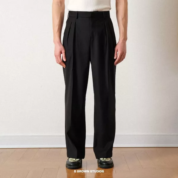 Quần Âu Nam B Brown Cạp Cao Form Rộng - Best Seller Wide Leg Trousers