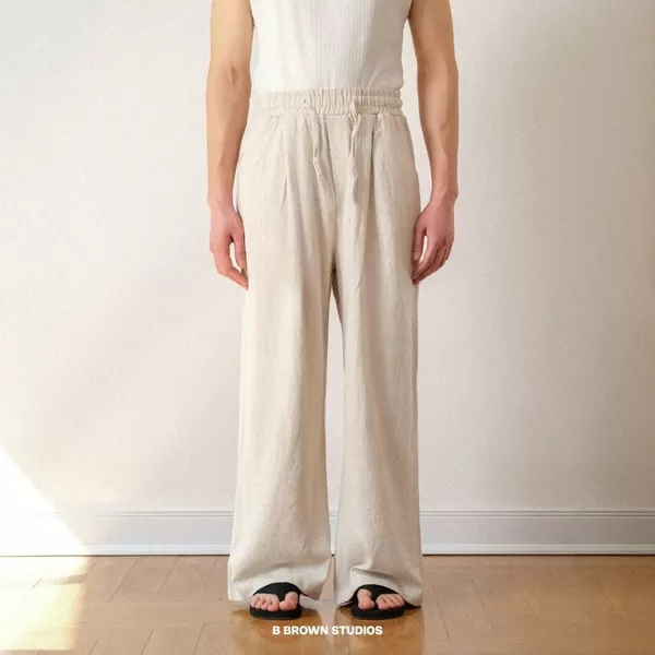 Quần Linen Nam B Brown Cạp Chun Form Rộng - Nomad Linen Trousers