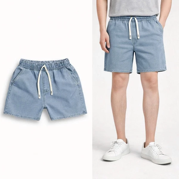 Quần Short Jean Nam Nữ Form Ngắn Trên Gối Lưng Thun Co Giãn Dây Rút Tiện Lợi Mặc Đi Chơi Đi Biển
