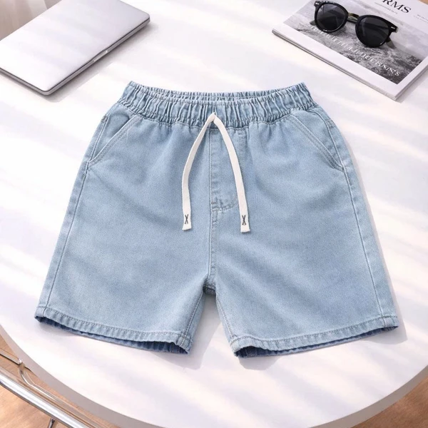 Quần Short Jean Nam Nữ Lưng Thun Chất Denim Form Ngắn Trên Gối Dây Rút Tiện Lợi Thời Trang Unisex Dễ Phối Đồ Hằng Ngày