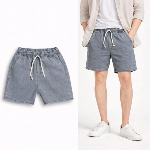 Quần Short Jean Nam Lưng Thun Dây Rút Form Ngắn Trên Gối Chất Jean Mềm Mịn Mặc Mát Đi Biển Du Lịch