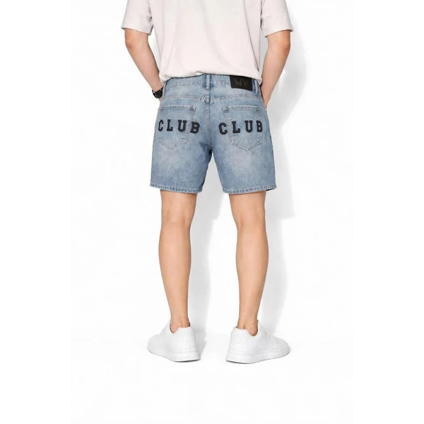 Quần Short Jean Nam Ngắn Trên Gối Chất Jean Mềm Co Giãn Nhẹ Thêu Chữ Club Phong Cách Trẻ Trung Năng Động