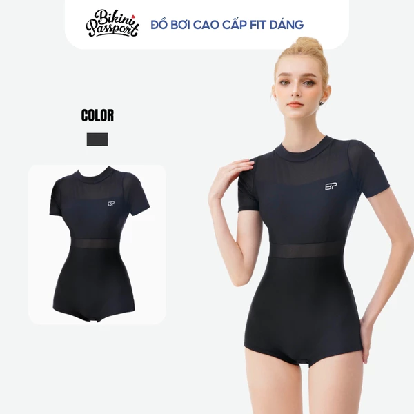 Đồ bơi một mảnh nữ tay ngắn phối lưới cao cấp fit dáng đi biển - Bikini Passport - BS412_BL