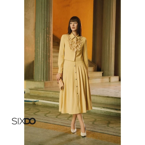 Áo vest nữ cổ hoa cách điệu SIXDO (Yellow 3D Flower Woven Vest)