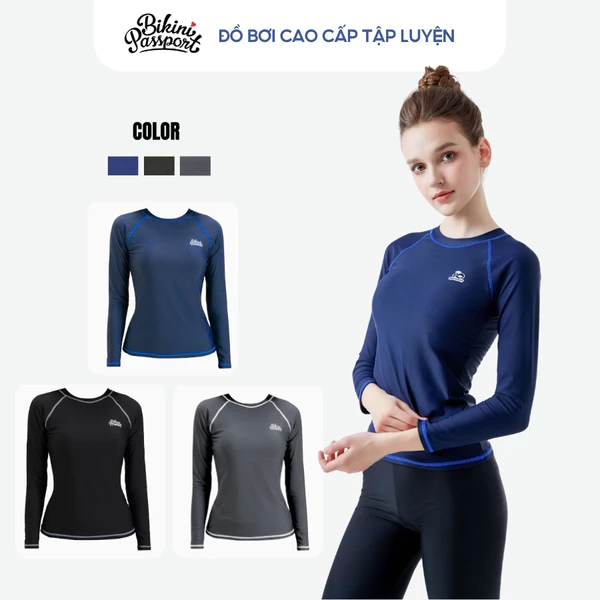 Áo bơi kín nữ tay dài bảo vệ da đi biển - Bikini Passport - BSV1004_NV