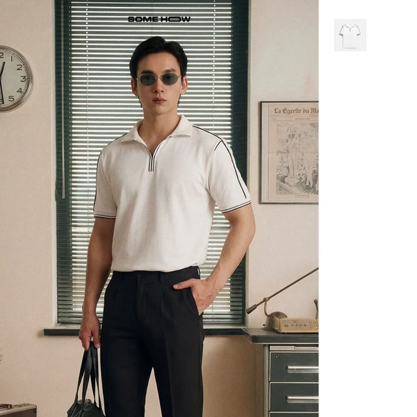 [N] Áo Polo Regular Cổ V Black Lines Chất Liệu Pique CVC Cao Cấp Mềm Mại Thanh Lịch, PL0228 SOME HOW STORE