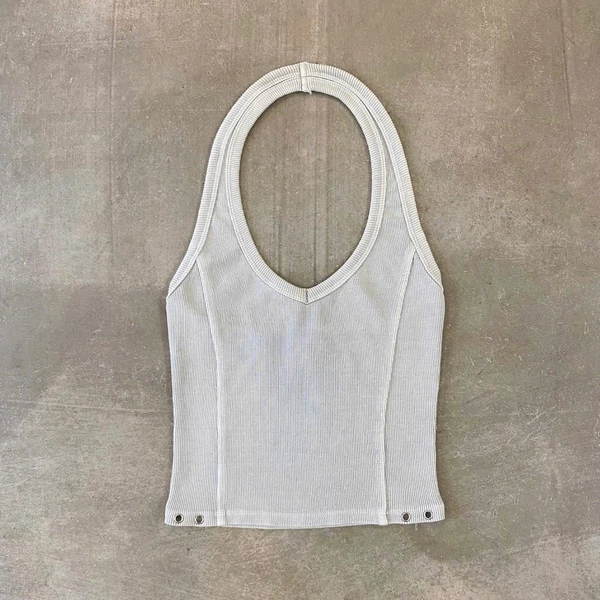 Áo Yếm Nữ GREY RIBBED CROP HALTER TOP