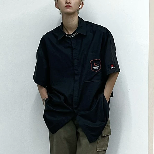 Áo sơ mi Unisex Zune.zx, tay ngắn basic trắng đen, School Shirt