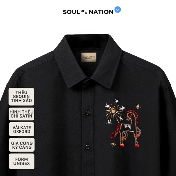 ÁO SƠ MI THÊU BÍNH NGỌ PHỒN HOA kết hợp kim sa lấp lánh unisex CAO CẤP form basic SOUL OF A NTION