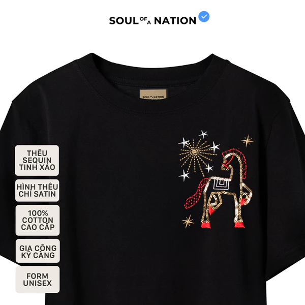 Áo thun THÊU BÍNH NGỌ PHỒN HOA kết hợp Sequin lấp lánh unisex CAO CẤP form basic 100% cotton SOUL OF A NATION