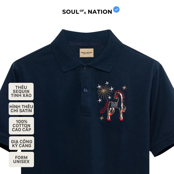 Áo Polo Unisex Nam/Nữ THÊU BÍNH NGỌ PHỒN HOA vải cá sấu Pique Cotton chỉn chu, sang trọng - SOUL OF A NATION