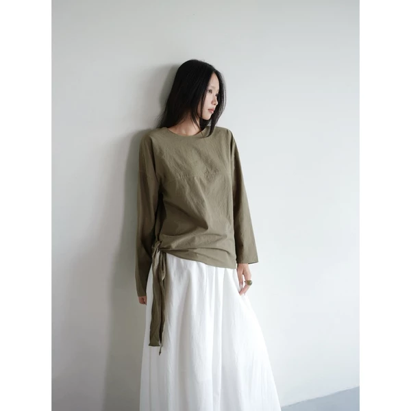 Áo tay dài cotton hàn cột dây hông 𝐒𝐎𝐌𝐒 | 𝐎𝐦𝐛𝐫𝐚 𝐓𝐨𝐩
