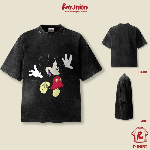 Áo Thun Washed REUNION "MICKEY" Tshirt, Áo Phông Grey Washed TSW9