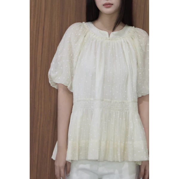 DOB - Áo babydoll voan tơ cổ trụ kiểu tay phồng Suly