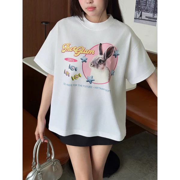 TheGlam CHÍNH HÃNG - Áo Thun Trắng "RABBIT" Form Boxy UNISEX - TS06-11