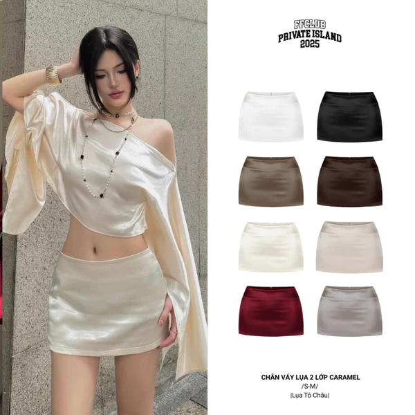 FFCLUB - Chân váy Lụa chữ A CARAMEL cạp thấp