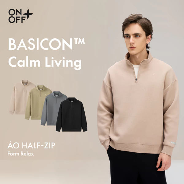 BASICON | Áo nỉ nam phối khóa chất liệu interlock mềm mại, phom relax thoáng, mềm ONOFF - 18TW25W509
