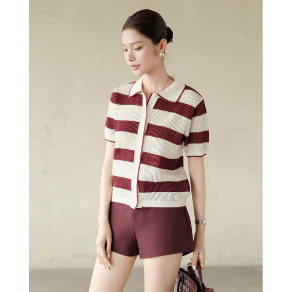 RUBIES Joie Polo - Áo Dệt Kim Nữ Tay Ngắn Cổ Bẻ